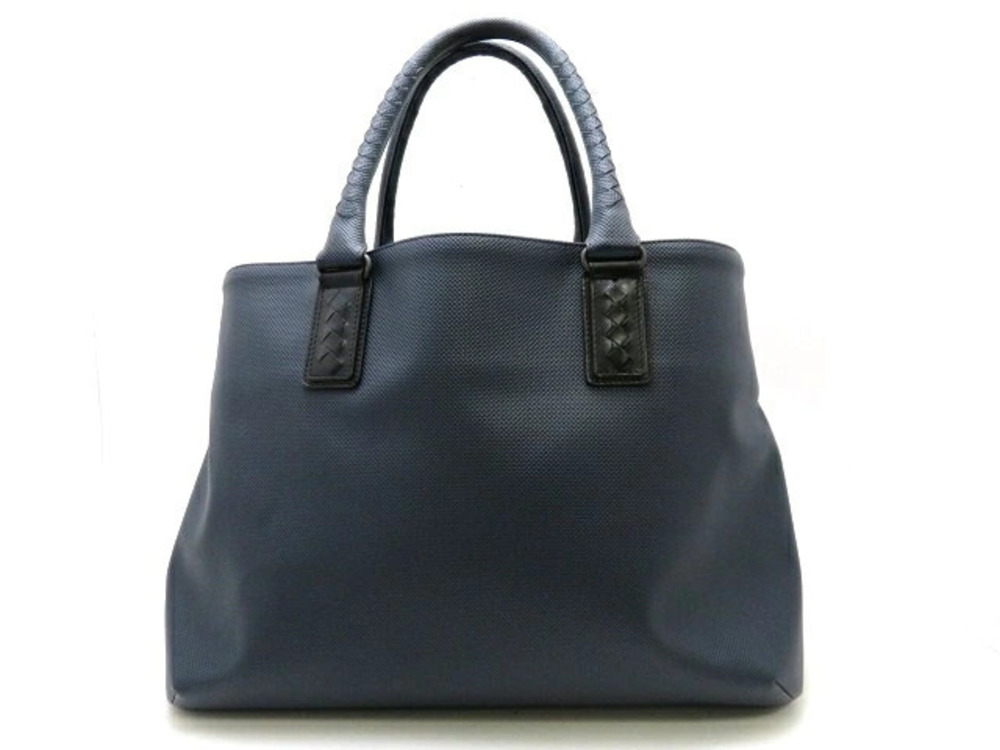 BOTTEGA VENETA Marco Polo Tote Bag Canvas Calfskin Navy Blue